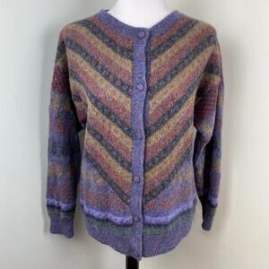 Vintage Colorful Chevron Fuzzy Button Up Cardigan Medium